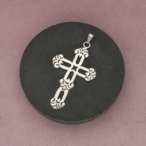 taxco mexico sterling silver vintage large scrolled cross pendant